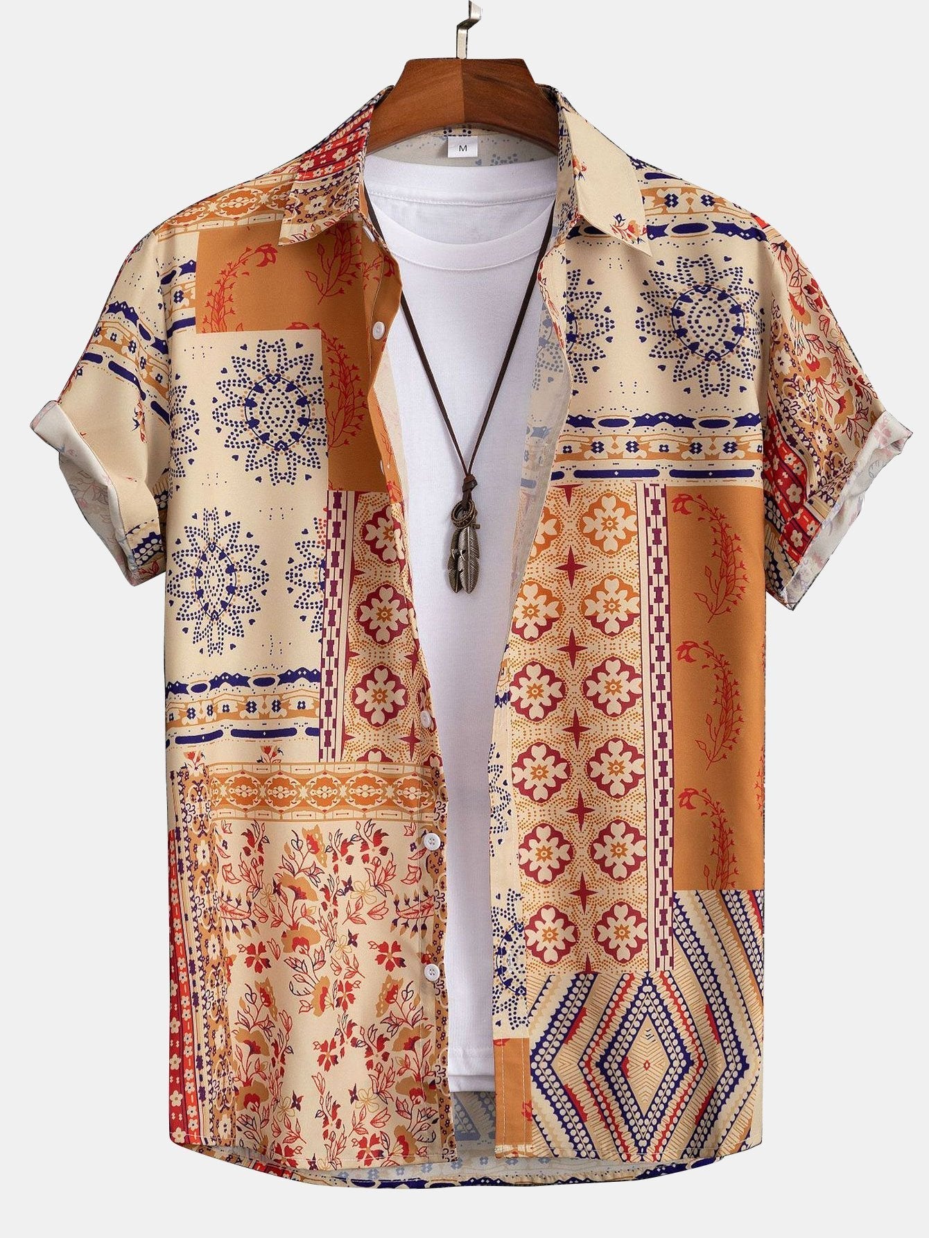 Scarf Print Button Up Shirt - orange / S - Shirts