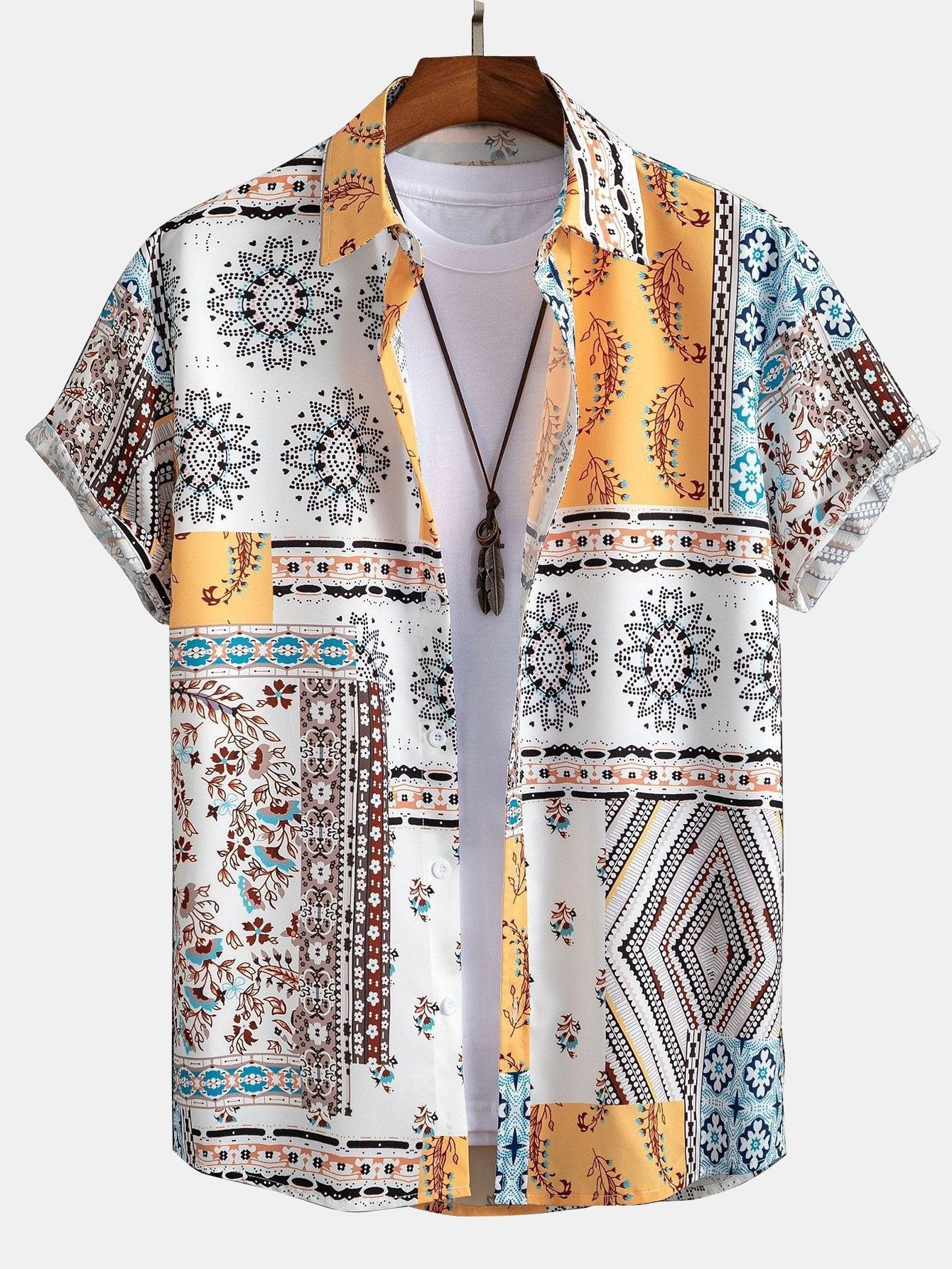 Scarf Print Button Up Shirt - white / S - Shirts