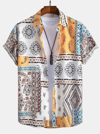 Scarf Print Button Up Shirt - white / S - Shirts