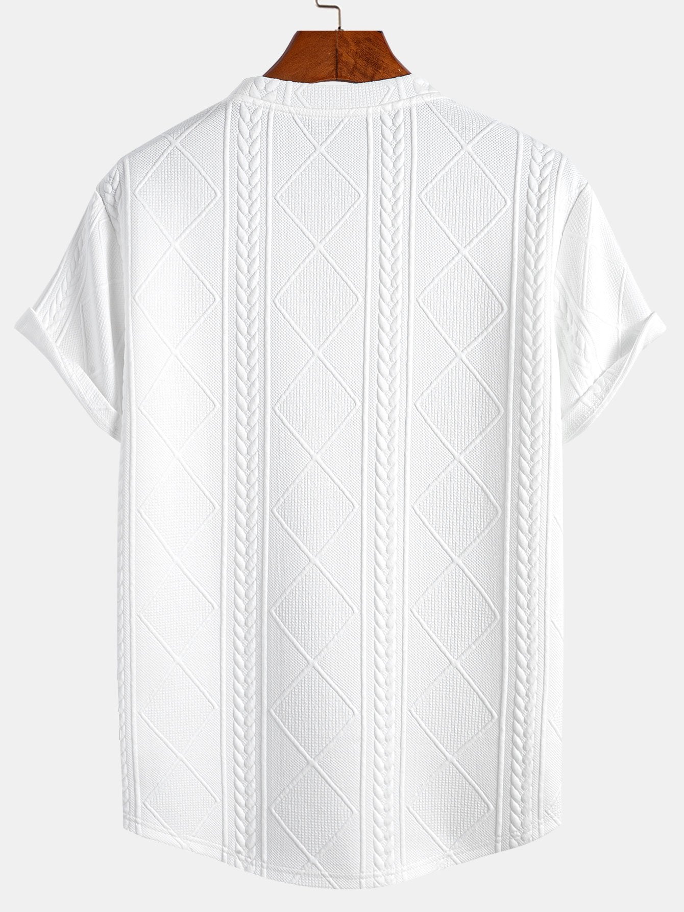 Short Sleeve Geometric Jacquard Arc Hem T-Shirt - T-Shirts