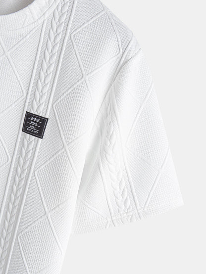 Short Sleeve Geometric Jacquard Arc Hem T-Shirt - T-Shirts