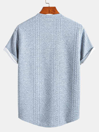Short Sleeve Geometric Jacquard Arc Hem T-Shirt - T-Shirts