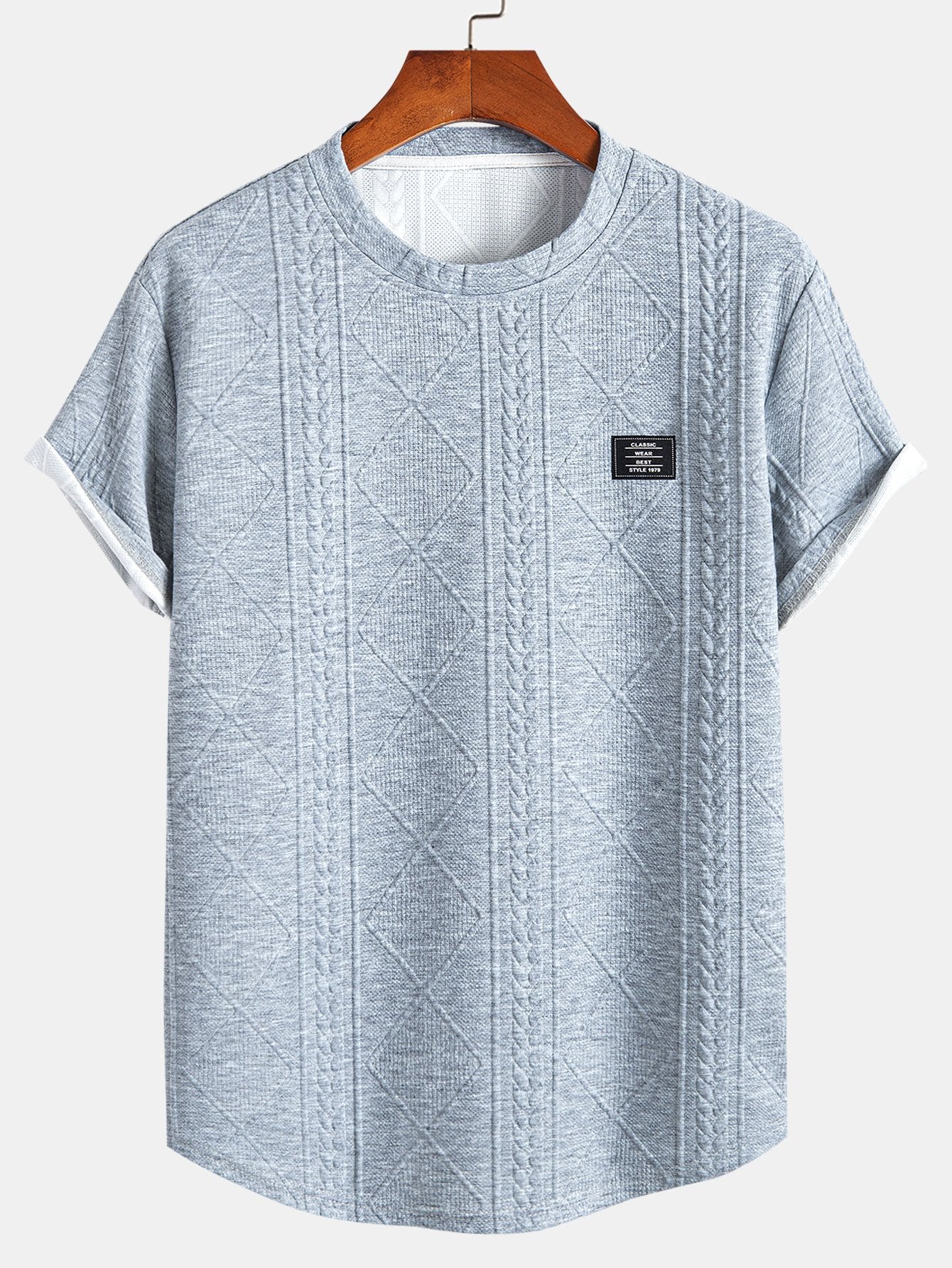 Short Sleeve Geometric Jacquard Arc Hem T-Shirt - silver / S - T-Shirts