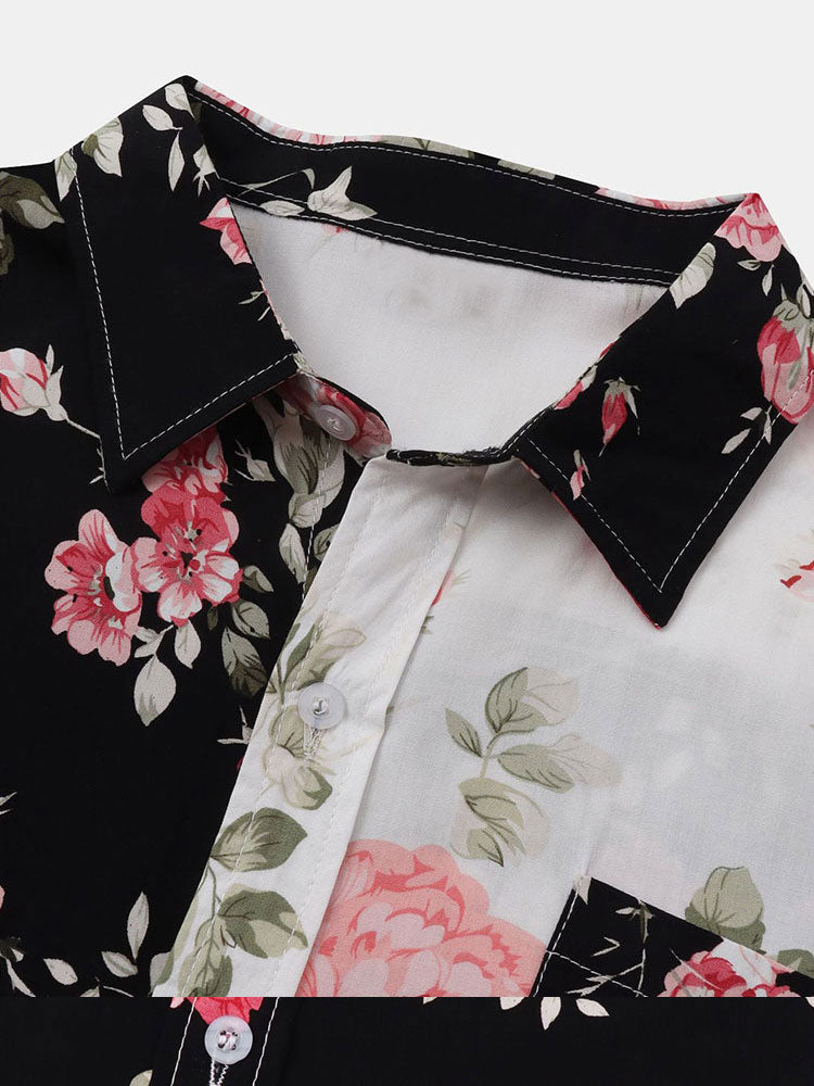 Two Tone Floral Print Shirt - Shirts