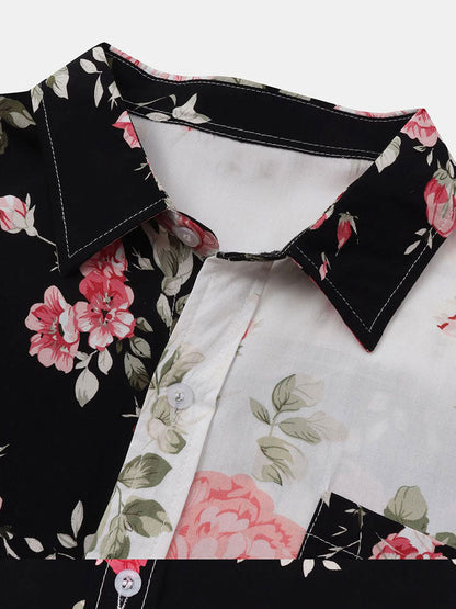 Two Tone Floral Print Shirt - Shirts