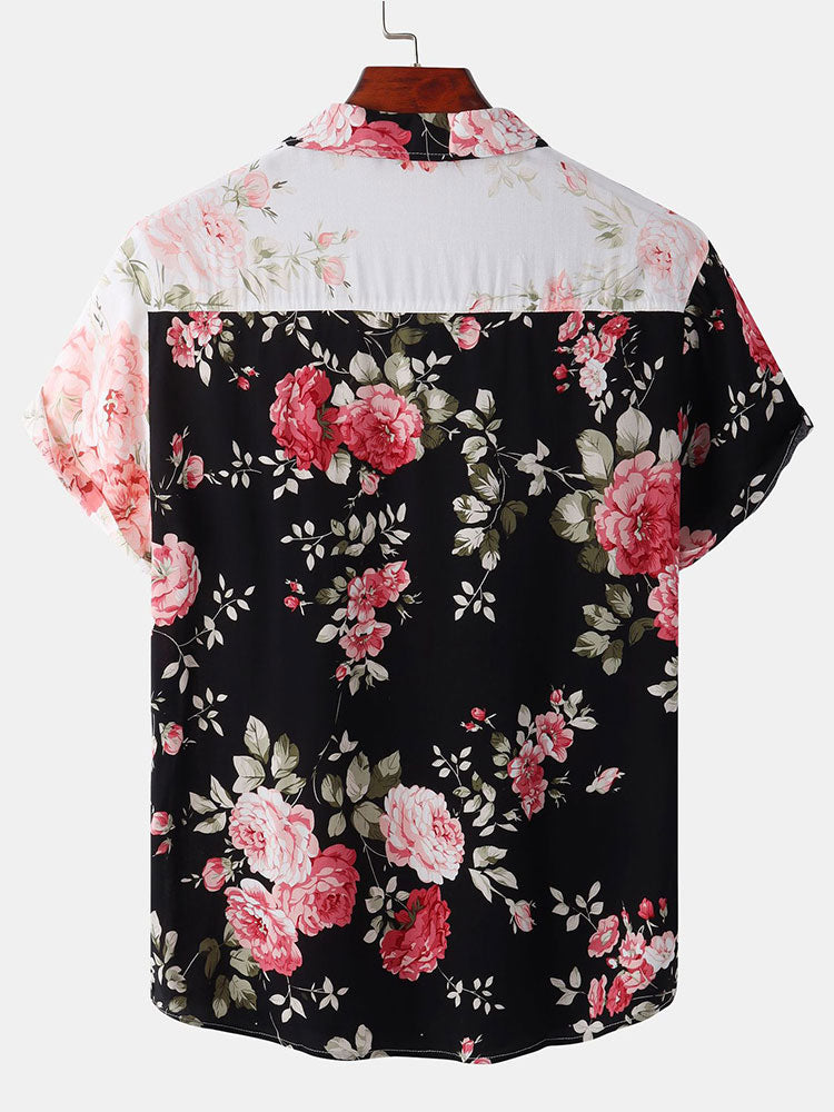 Two Tone Floral Print Shirt - Shirts
