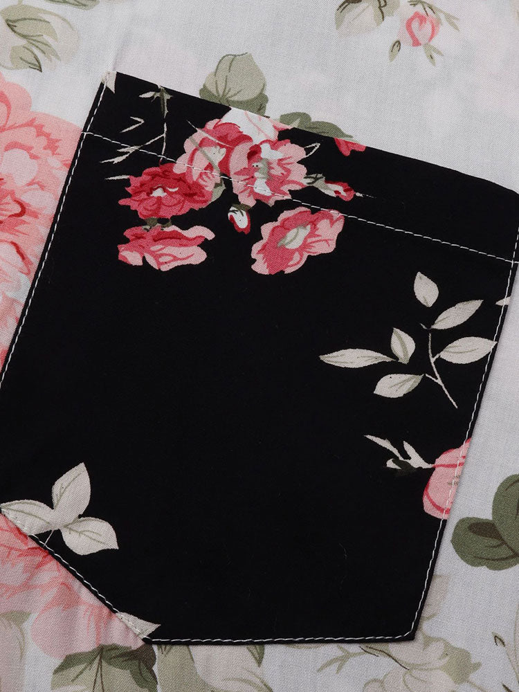 Two Tone Floral Print Shirt - Shirts