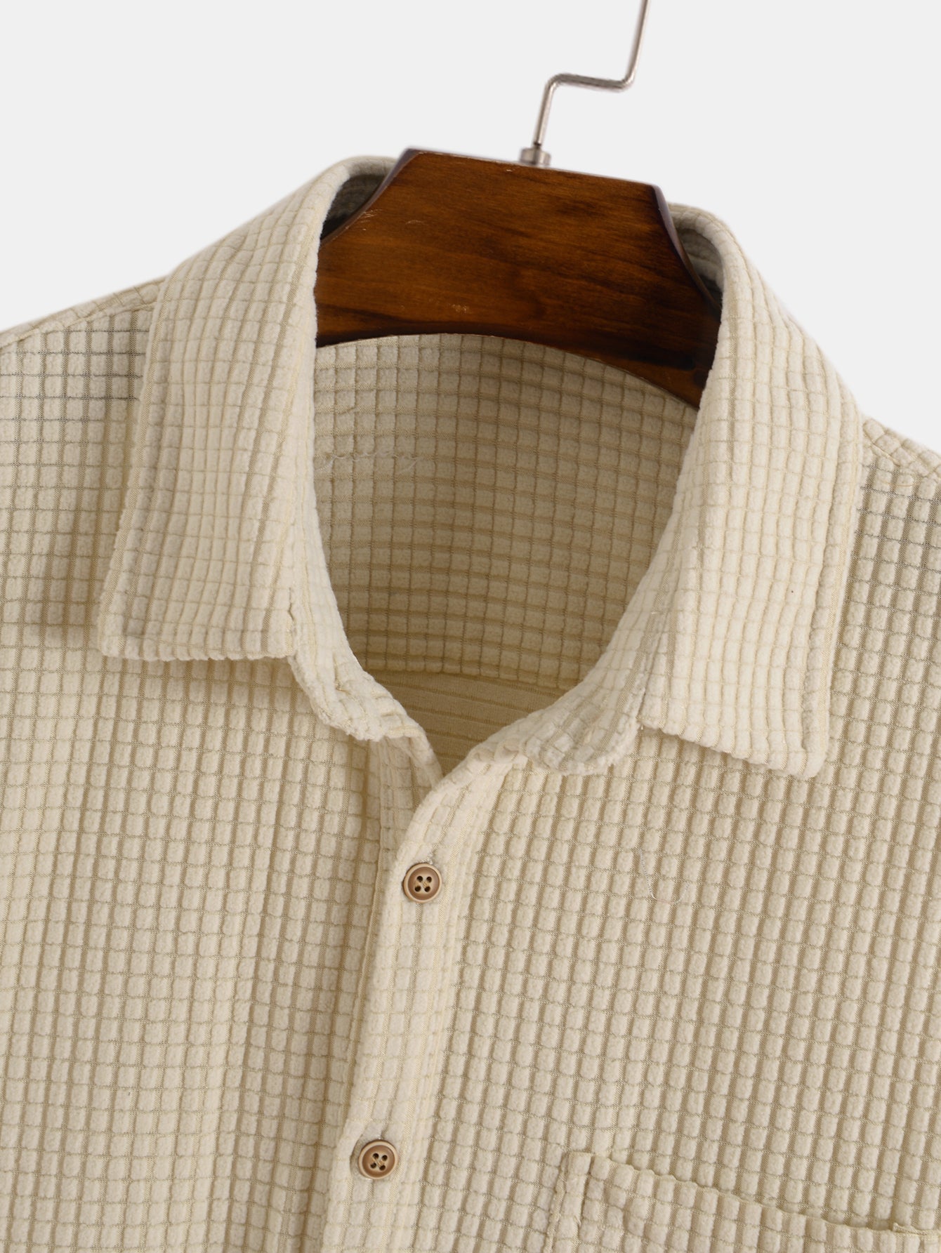 Waffle Lapel Solid Henley Shirts - Shirts